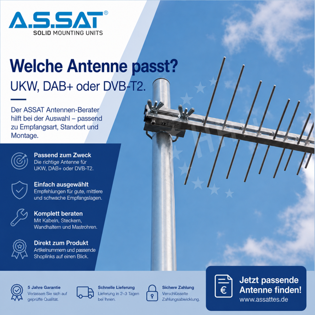 Welche Antenne passt? UKW, DAB+ oder DVB-T2 – Der ASSAT Antennen-Ratgeber