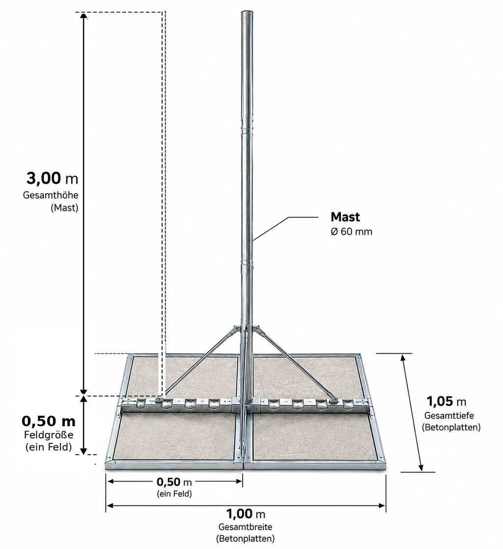 ASSAT® Terrassenständer Mast Ø60×3 m – SAT, WLAN, Richtfunk, Funk & Kameras