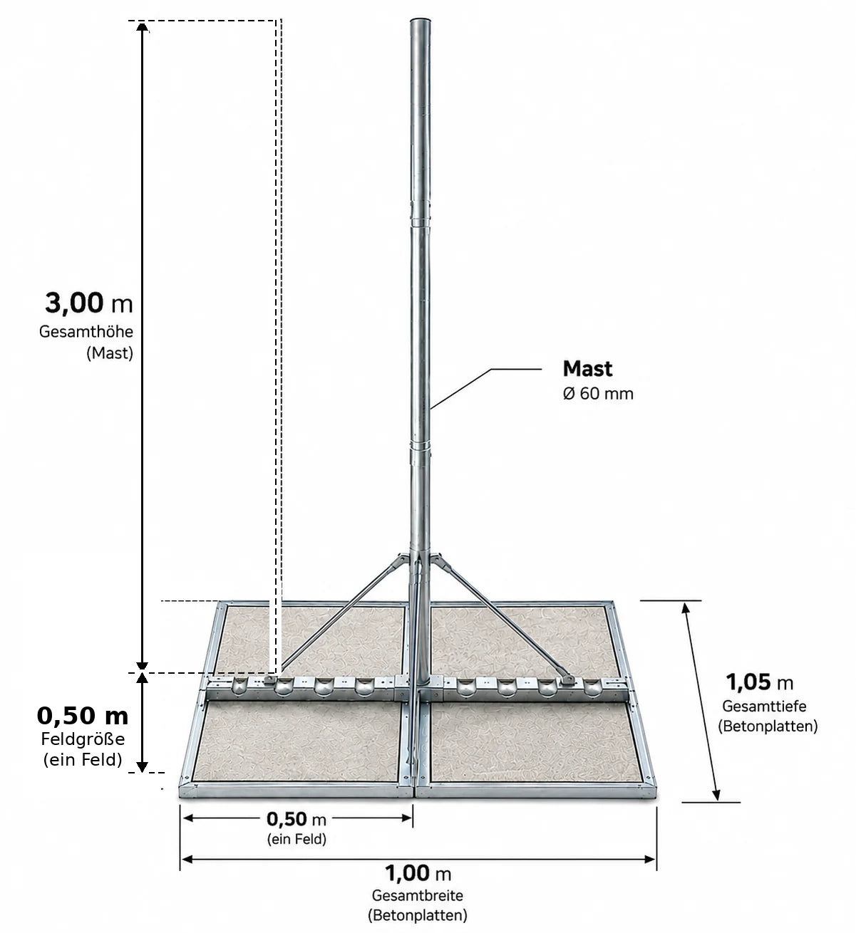 ASSAT® Terrassenständer Mast Ø60×3 m – SAT, WLAN, Richtfunk, Funk & Kameras