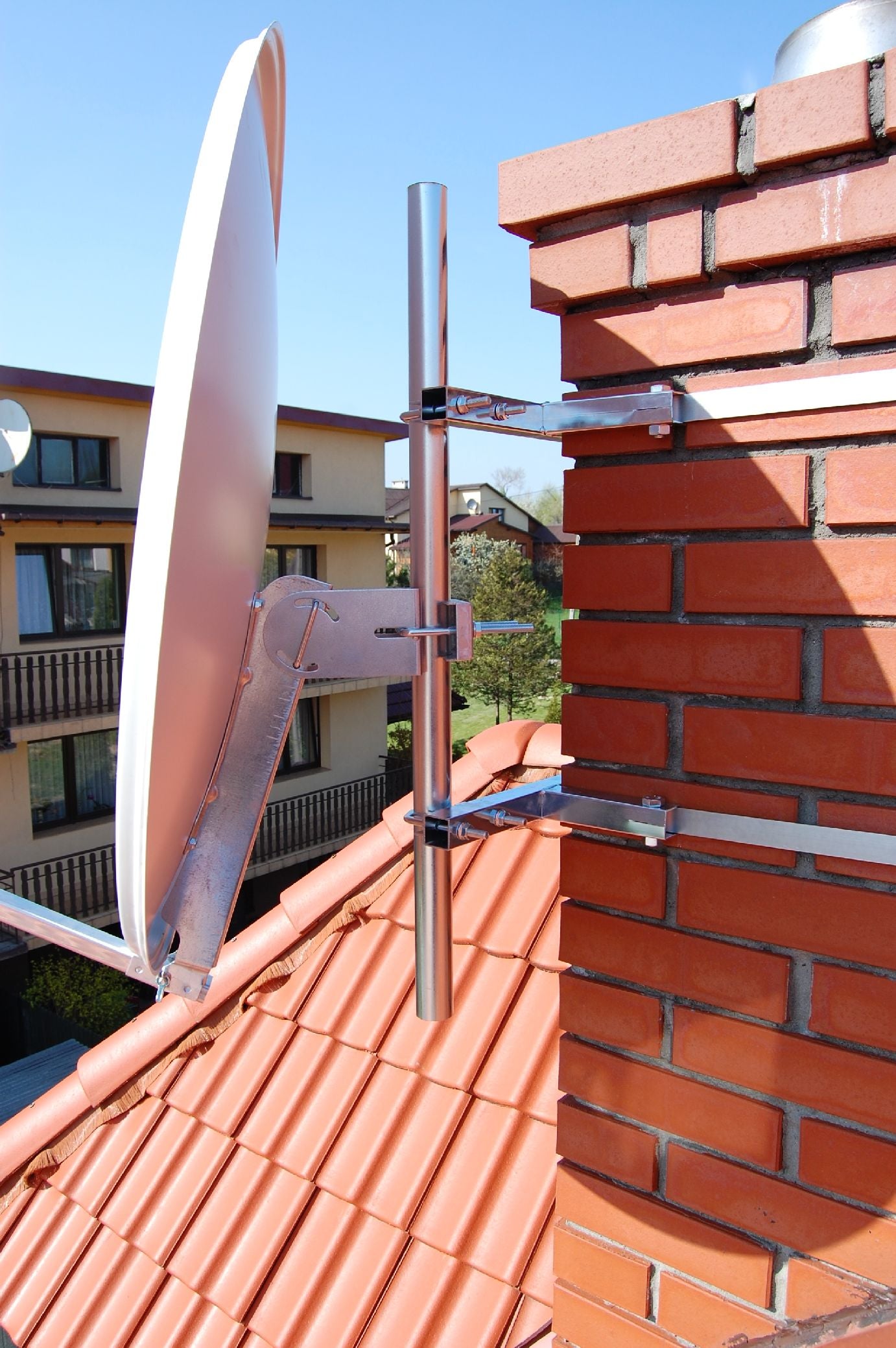 Schornstein-Mastauslegerset – ohne Bohren, Bandlänge 2×7 m, für Antennen bis Ø 100 cm